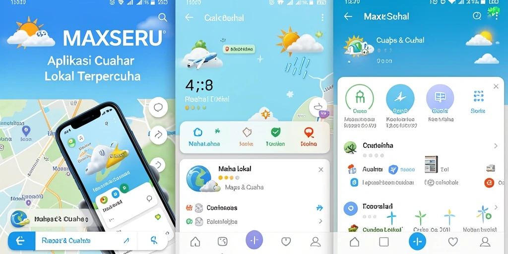 Tampilan utama MAXSERU menampilkan informasi cuaca lokal yang jelas.