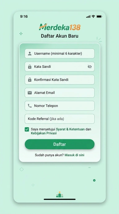 Cara Mudah Buat Akun Baru merdeka138 untuk Android